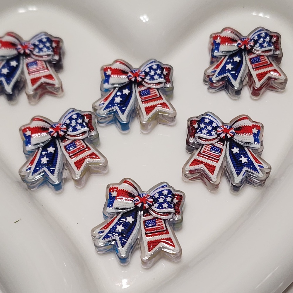 Patriotic Bow Beads 2 Pcs Focal Beads Beaded Pen Jewelry Charms Acrylic USA